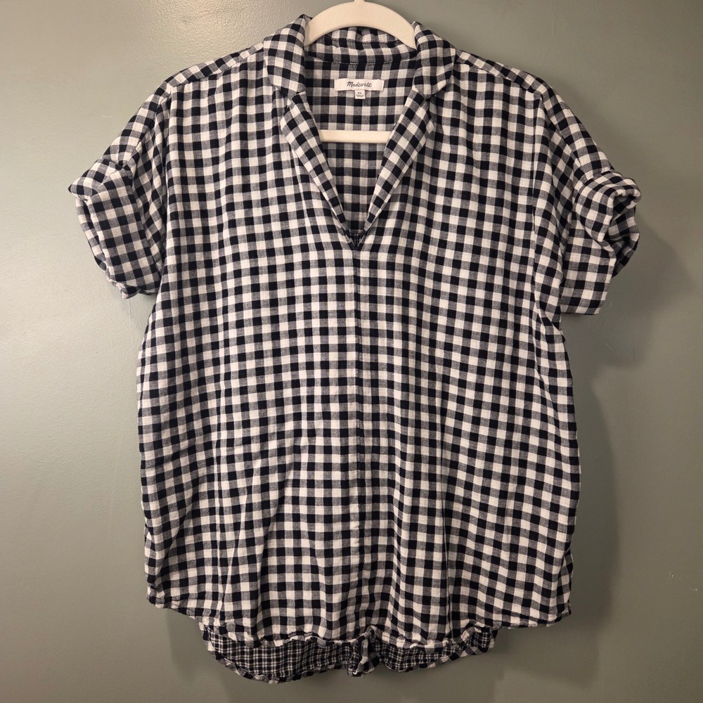 Madewell Women's 100% Cotton Swenson Popover Shirt Gingham Plaid Blouse Size XS